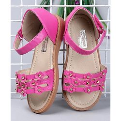 Cute Walk by Babyhug Floral Embellished Party Wear Peep Toes - Dark Pink