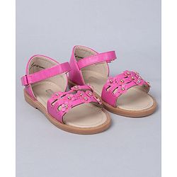 Cute Walk by Babyhug Floral Embellished Party Wear Peep Toes - Dark Pink