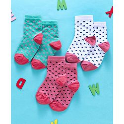 Cute Walk By Babyhug Non Terry Antibacterial Socks Polka Dot Design Pack Of 3 - Multicolor