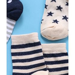 Cute Walk By Babyhug Non Terry Antibacterial Ankle Length Socks Multi Print Set of 3 - Navy White