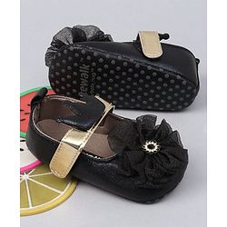 Cute Walk by Babyhug Party Wear Floral Embellished Booties - Black