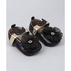 Cute Walk by Babyhug Party Wear Floral Embellished Booties - Black