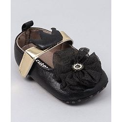 Cute Walk by Babyhug Party Wear Floral Embellished Booties - Black