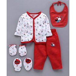 Babyhug Clothing Gift Set Bunny Print Red- 5 Pieces