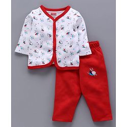Babyhug Clothing Gift Set Bunny Print Red- 5 Pieces