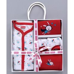 Babyhug Clothing Gift Set Bunny Print Red- 5 Pieces