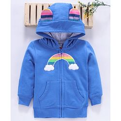 Babyhug Full Sleeves Hooded Sweat Jacket Cloud Patch - Blue