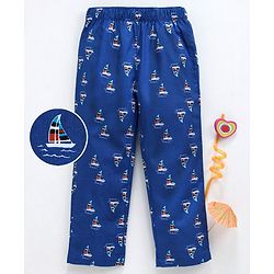 Babyhug Ankle Length Boat Print Woven Pajama - Blue