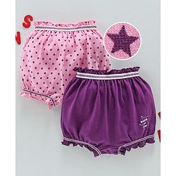 Babyhug 100% Cotton Bloomer Set of 2 Printed & Solid Color - Pink Purple