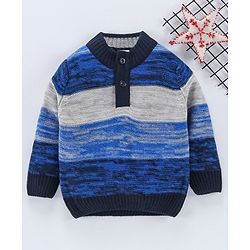 Babyhug Full Sleeves Stripe Sweater - Blue Grey
