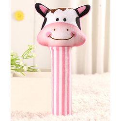 Babyhug Soft Cow Face Rattle Toy for Babies|Squeezy Sound & Easy-to-Hold Grip|Plush Rattle for Sensory Play|Motor Skills & Bonding|Lightweight & Travel Friendly|3+ Months|BIS|Pink&White