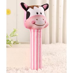 Babyhug Soft Cow Face Rattle Toy for Babies|Squeezy Sound & Easy-to-Hold Grip|Plush Rattle for Sensory Play|Motor Skills & Bonding|Lightweight & Travel Friendly|3+ Months|BIS|Pink&White