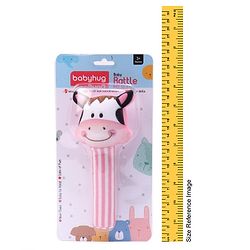 Babyhug Soft Cow Face Rattle Toy for Babies|Squeezy Sound & Easy-to-Hold Grip|Plush Rattle for Sensory Play|Motor Skills & Bonding|Lightweight & Travel Friendly|3+ Months|BIS|Pink&White