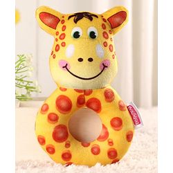 Babyhug Giraffe Face Rattle Toy for Babies| Easy-to-Hold Grip|Plush Rattle for Sensory Play|Motor Skills & Bonding|Lightweight & Travel Friendly |3+ Months|BIS|Yellow
