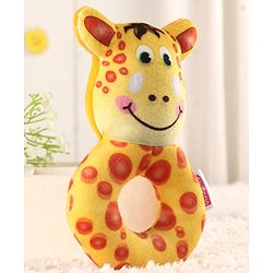 Babyhug Giraffe Face Rattle Toy for Babies| Easy-to-Hold Grip|Plush Rattle for Sensory Play|Motor Skills & Bonding|Lightweight & Travel Friendly |3+ Months|BIS|Yellow