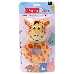 Babyhug Giraffe Face Rattle Toy for Babies| Easy-to-Hold Grip|Plush Rattle for Sensory Play|Motor Skills & Bonding|Lightweight & Travel Friendly |3+ Months|BIS|Yellow