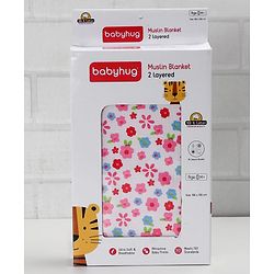 Babyhug Premium Cotton 2 Layered Baby Muslin Blanket Floral Print - Pink