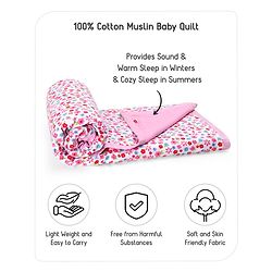 Babyhug Premium 3 Layered Lightweight Baby Muslin Blanket Floral Print - Pink