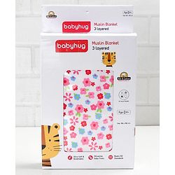 Babyhug Premium 3 Layered Lightweight Baby Muslin Blanket Floral Print - Pink