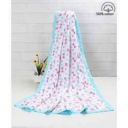 Babyhug Premium 3 Layered Lightweight Baby Muslin Blanket Giraffe Print - Blue