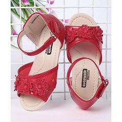 Cute Walk by Babyhug Party Wear Sandals Floral Motif - Black - EU 21 Red