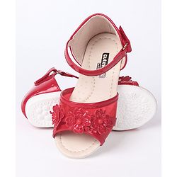 Cute Walk by Babyhug Party Wear Sandals Floral Motif - Black - EU 21 Red