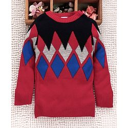 Babyhug Full Sleeves Sweater Diamond Design - Red