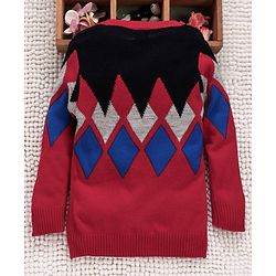 Babyhug Full Sleeves Sweater Diamond Design - Red