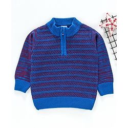 Babyhug Full Sleeves Stripe Sweater - Royal Blue Maroon