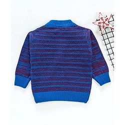 Babyhug Full Sleeves Stripe Sweater - Royal Blue Maroon