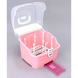 Babyhug 2 in 1 Bottle Drying Rack with Storage Box - Pink (Print May Vary)