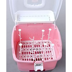 Babyhug 2 in 1 Bottle Drying Rack with Storage Box - Pink (Print May Vary)
