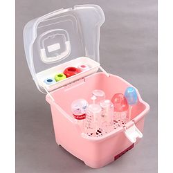 Babyhug 2 in 1 Bottle Drying Rack with Storage Box - Pink (Print May Vary)