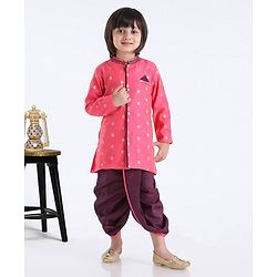 Babyhug Full Sleeves Kurta With Dhoti Polka Dot Print - Pink