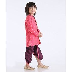 Babyhug Full Sleeves Kurta With Dhoti Polka Dot Print - Pink