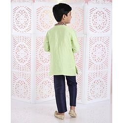 Babyhug Full Sleeves Kurta And Pyjama Floral Embroidery - Green Royal Blue