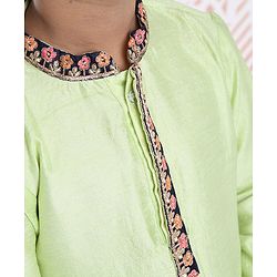 Babyhug Full Sleeves Kurta And Pyjama Floral Embroidery - Green Royal Blue