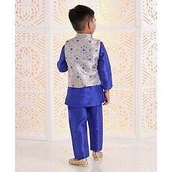Babyhug Solid Kurta & Pyjama With Jacket Floral Design - Royal Blue