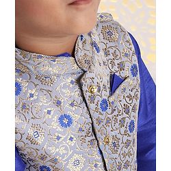Babyhug Solid Kurta & Pyjama With Jacket Floral Design - Royal Blue