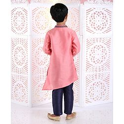 Babyhug Full Sleeves Asymmetrical Kurta And Pyjama Embroidered - Pink Navy Blue