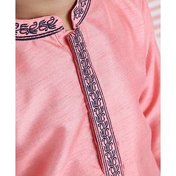 Babyhug Full Sleeves Asymmetrical Kurta And Pyjama Embroidered - Pink Navy Blue