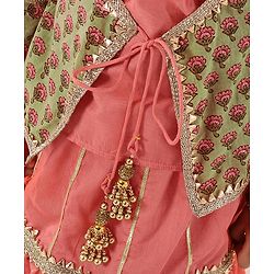 Babyhug Bell Sleeves Lehenga and Choli with Mock Ethnic Jacket Floral Print - Green Orange