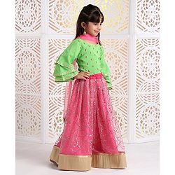 Babyhug Lehenga & 3/4 Sleeves Embroidered Choli Set With Dupatta - Green