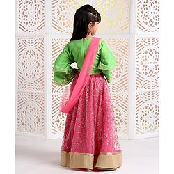 Babyhug Lehenga & 3/4 Sleeves Embroidered Choli Set With Dupatta - Green