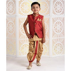 Babyhug Sleeveless Jacket & Dhoti Set Zari Work - Maroon Golden - 4-5Y Maroon