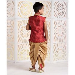 Babyhug Sleeveless Jacket & Dhoti Set Zari Work - Maroon Golden - 4-5Y Maroon