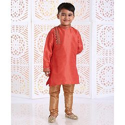 Babyhug Full Sleeves Embroidered Kurta Pyjama Set - Orange