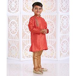 Babyhug Full Sleeves Embroidered Kurta Pyjama Set - Orange