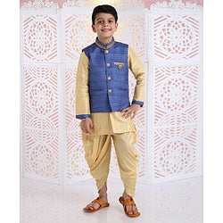 Babyhug Full Sleeves Kurta Pyjama And Dhoti With Jacket - Blue Golden