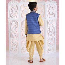 Babyhug Full Sleeves Kurta Pyjama And Dhoti With Jacket - Blue Golden